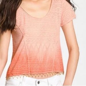 Free People Ombre scoop neck orange beaded trim blouse top beachy